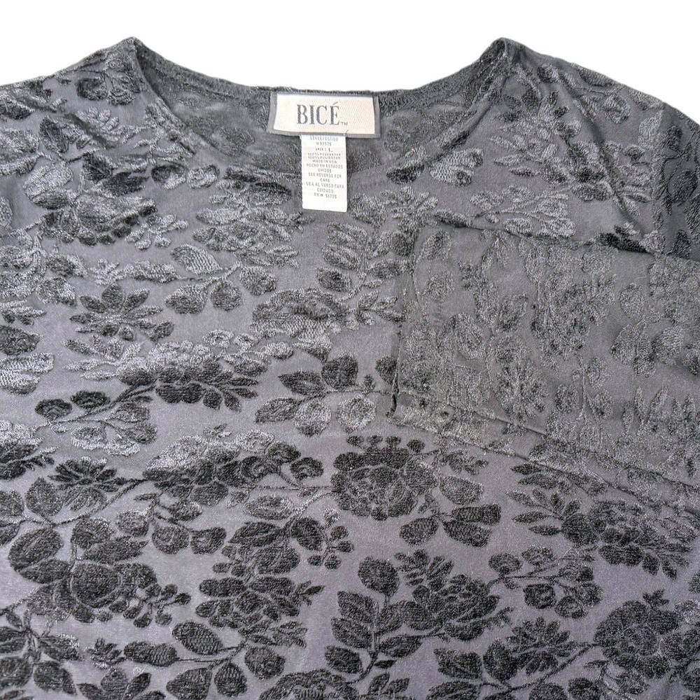Bice L Black Long Sleeve Top Burnout Floral Velvet Mesh Whimsigoth Goth Romantic